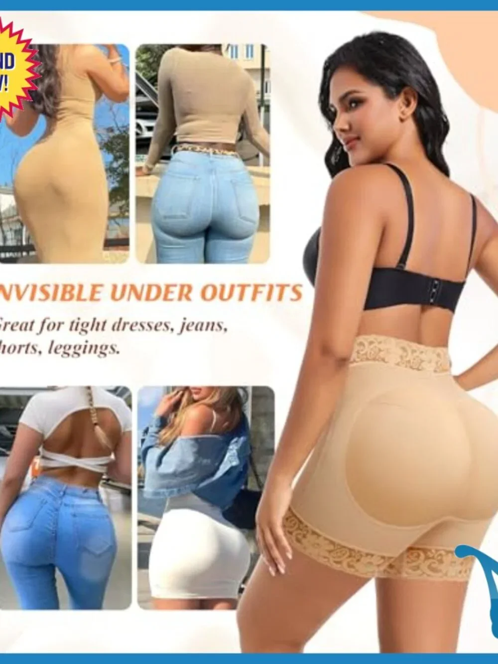 Butt Lifting Shapewear Shorts with Removable Pads Tummy Control 3X-Large